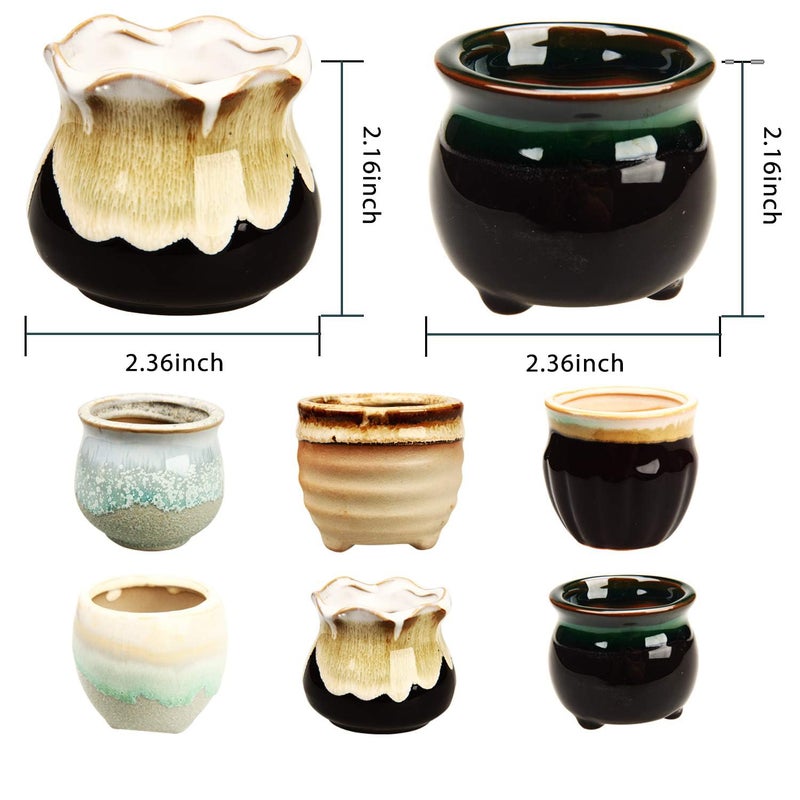 Brajttt 2.1 Inch Succulent Pot with Drainage,Planting/Flower Pots,Small Planter for Mini Plant Ceramic Flowing Glaze Base Serial Set with Holes - Image 2